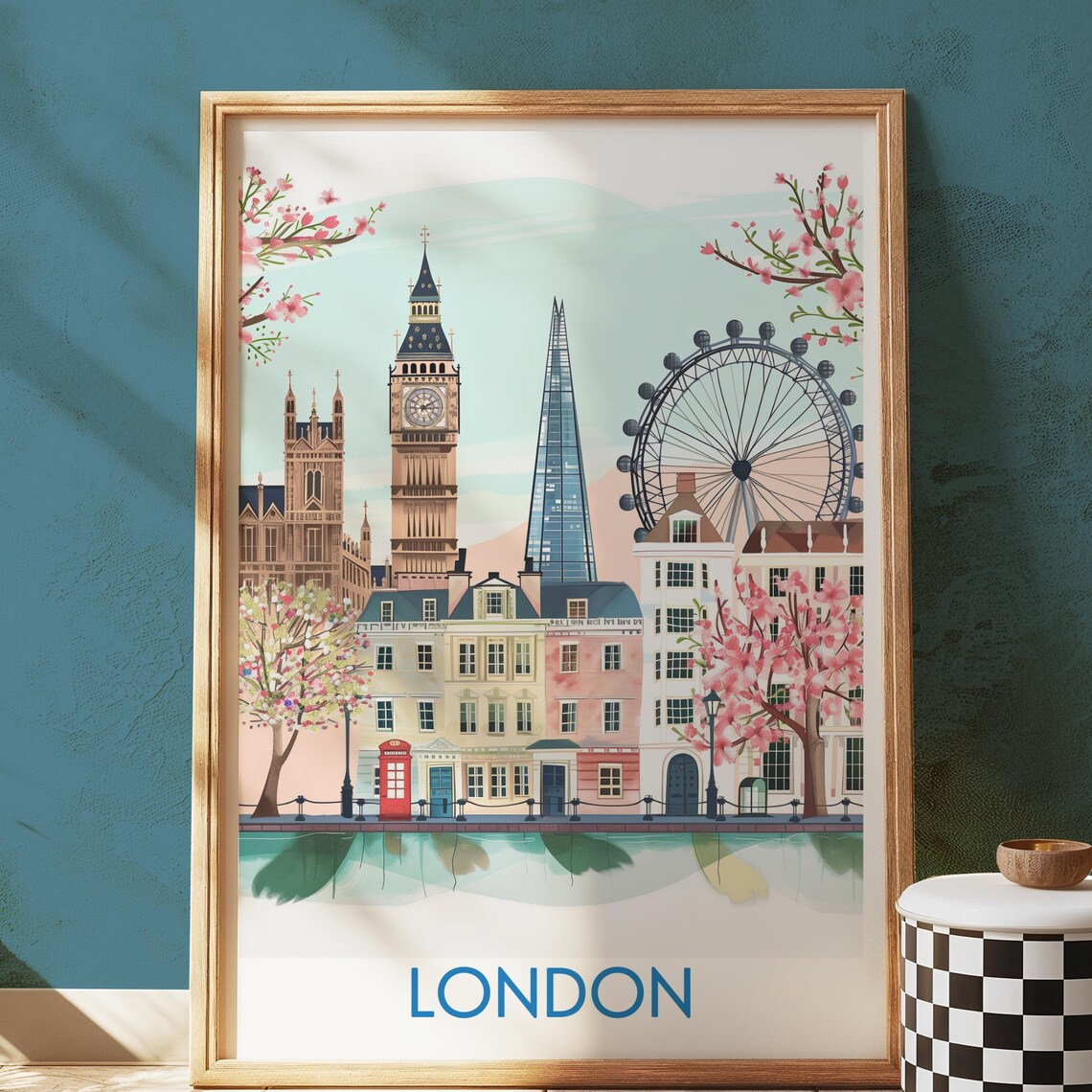 London Skyline Art Print, Colorful Cityscape