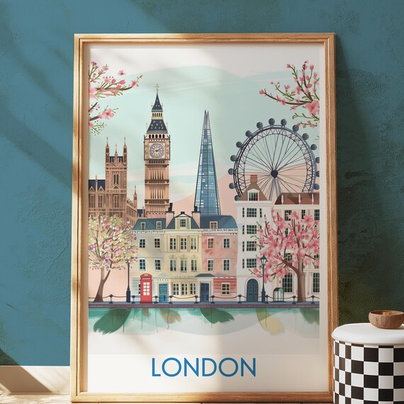 London Skyline Art Print, Colorful Cityscape