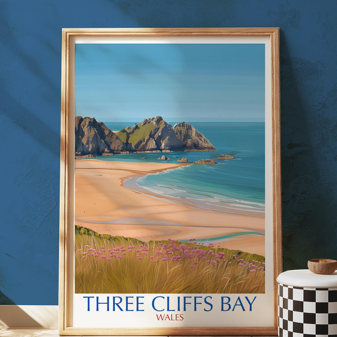 Three Cliffs Bay Wales Golden Sand Beach Travel Illustrated Poster
