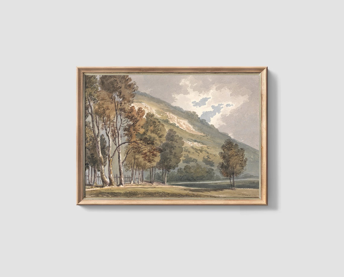 Wooded Hillside Valley Watercolor Trees Soft Tones Landscape Poster - Image 3