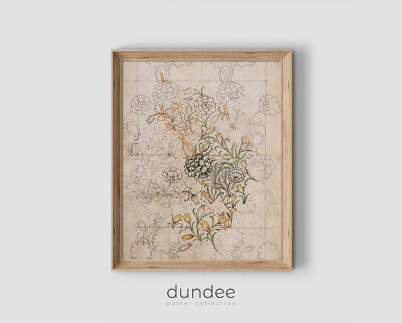 William Morris Flower Sketch Outline Classic Botanical Art Poster