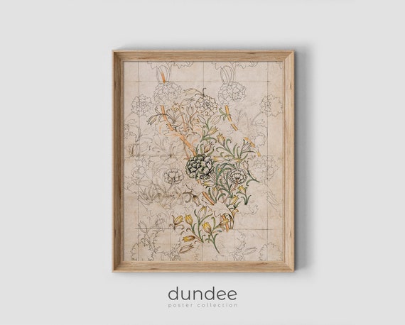 William Morris Print Flower Pattern Sketch Art Print William Morris Exhibition Poster Vintage Wall Art