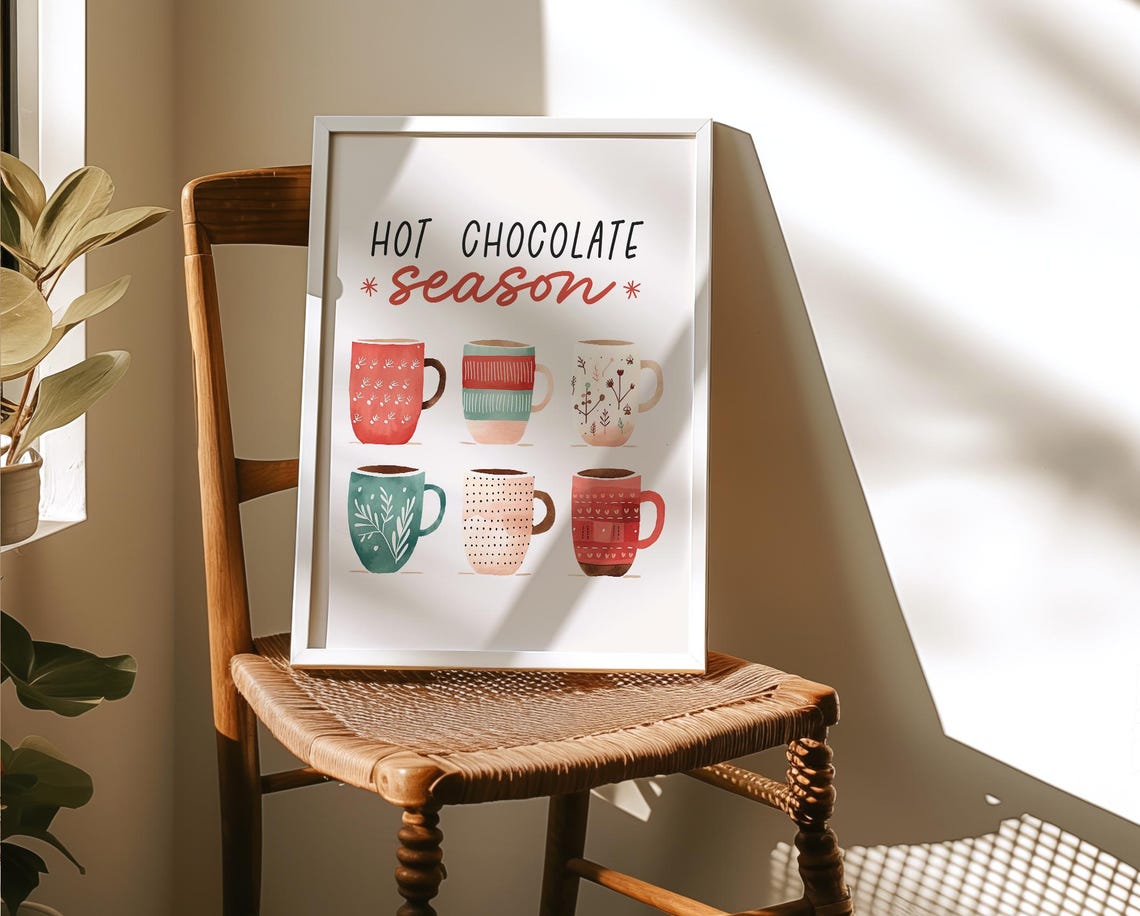 Hot Chocolate Season Quote with Cozy Illustrated Mugs Poster - Image 3