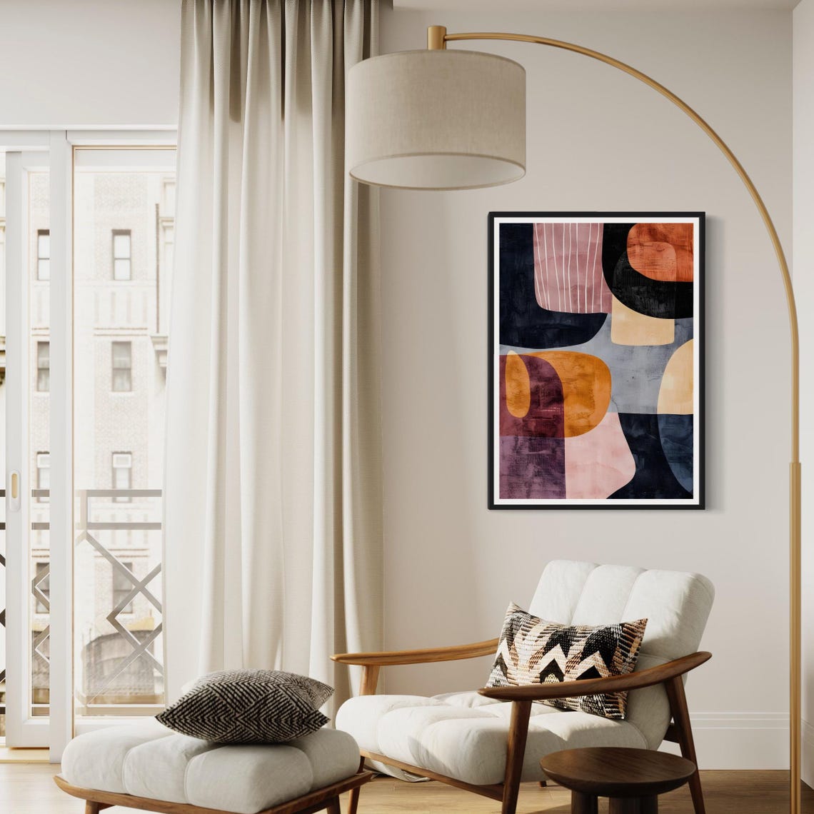 Pastel Geometric Abstract Bold Black Ochre Pink Shapes Wall Art Print - Image 4