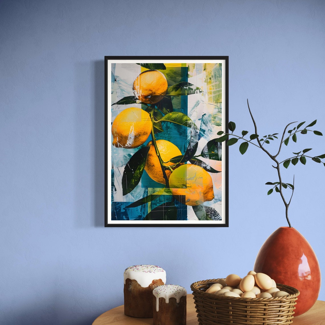 Lemon Branch Citrus Fruit Mediterranean Mixed Media Modern Art Print - Image 4