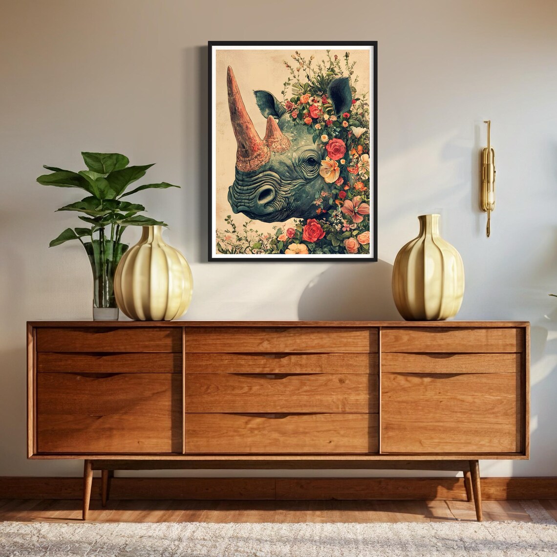 Rhino Floral Botanical Art Print, Safari Wildlife - Image 2