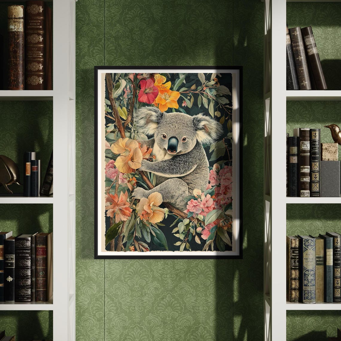 Koala Climbing Branch Colorful Tropical Flowers Wildlife Poster - Image 3