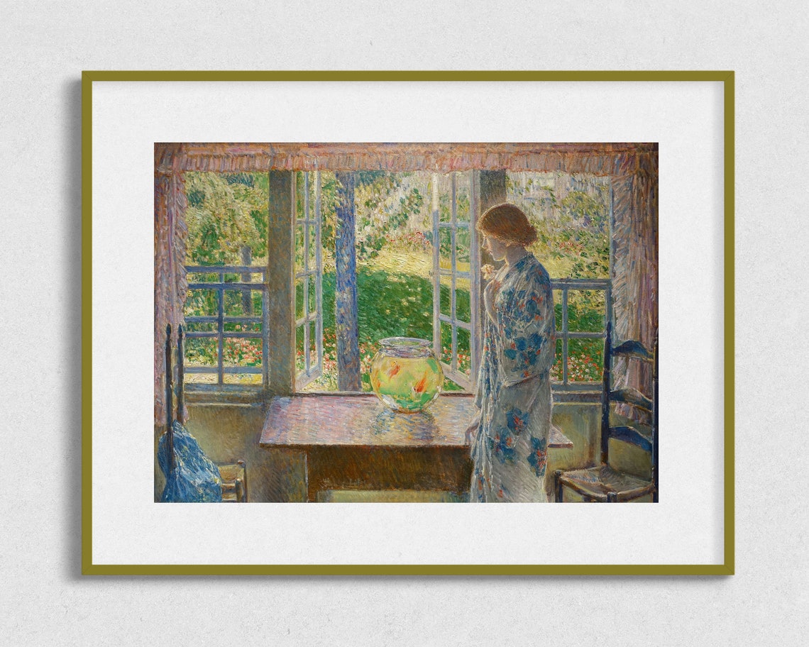 Vintage Painting Of Woman Portrait Of Woman In Kimono Woman With Fish Bowl Art Antique Gallery Wall Art - Image 2
