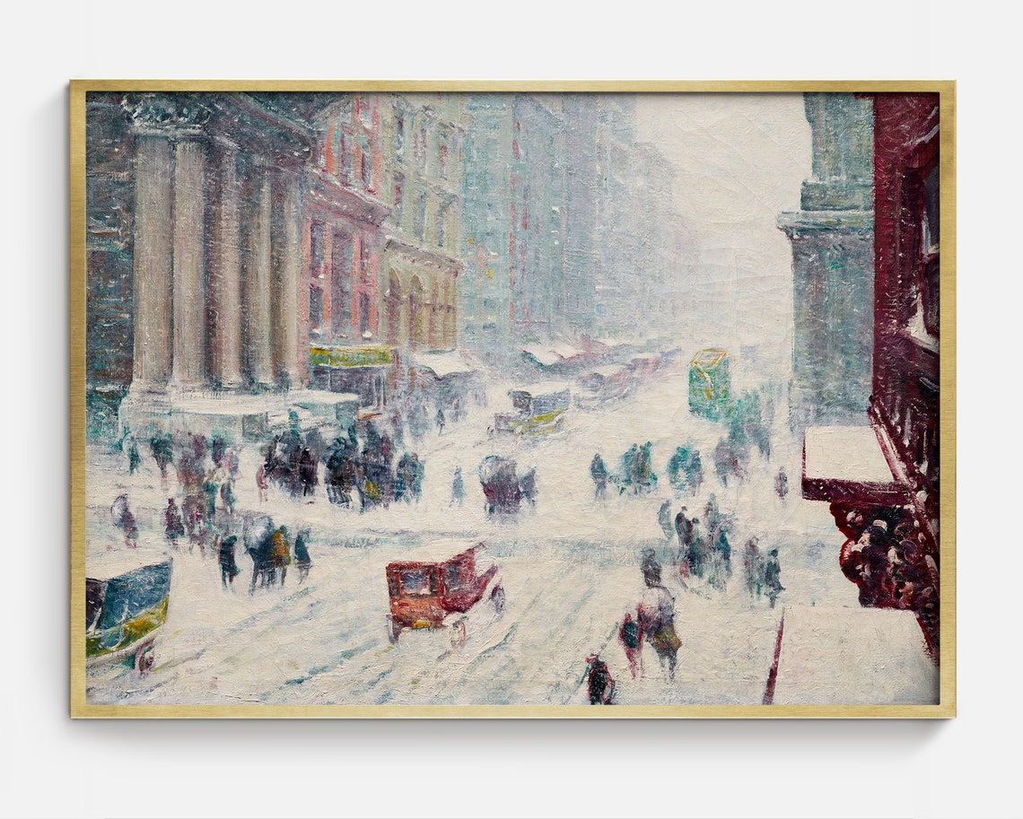 Fifth Avenue In The Snow Vintage Holiday In New York City Painting Antique Winter Art Vintage Nyc Oil Painting