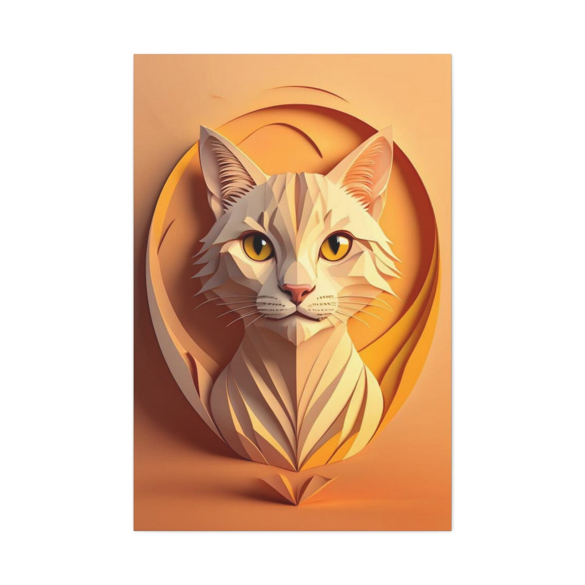 Geometric Cream Cat Portrait Low Poly Orange Paper Cut Art Poster - Image 2