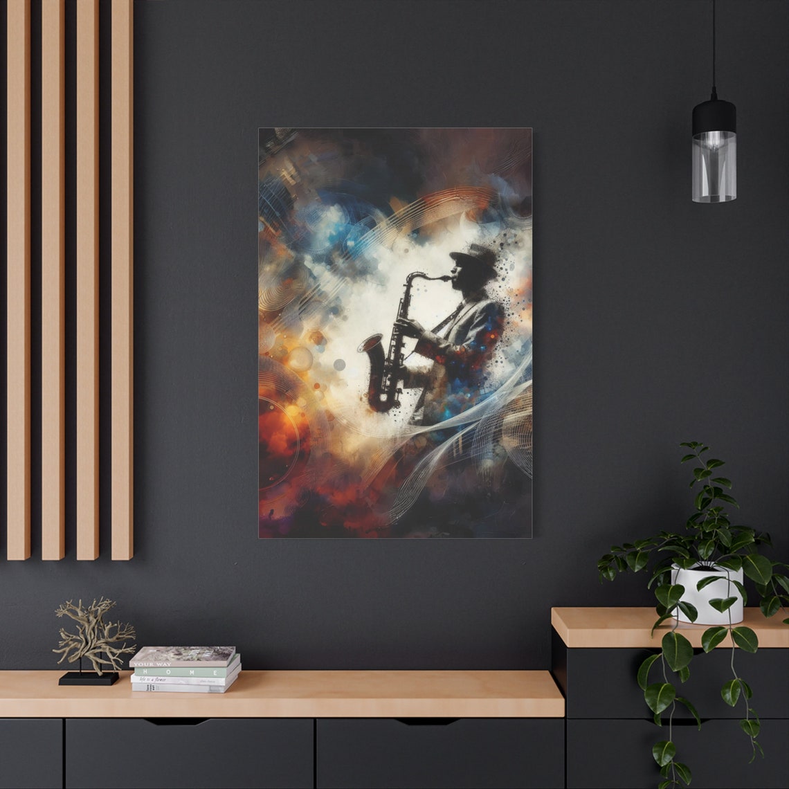 Smoky Saxophonist Silhouette Abstract Jazz Musician Wall Art Poster - Image 2