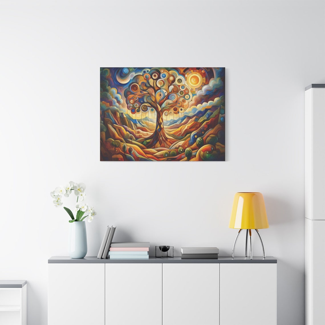 Colorful Tree Of Life Geometric Cubism Spiral Circle Landscape Poster - Image 2
