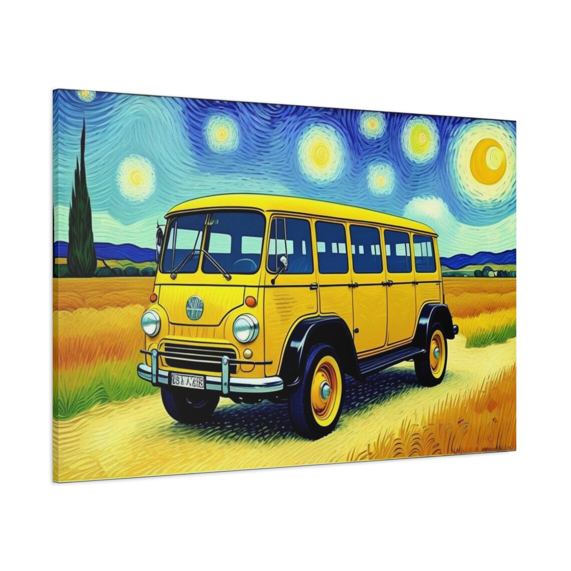 Vintage Yellow Van Starry Night Van Gogh Style Countryside Painting Poster - Image 3