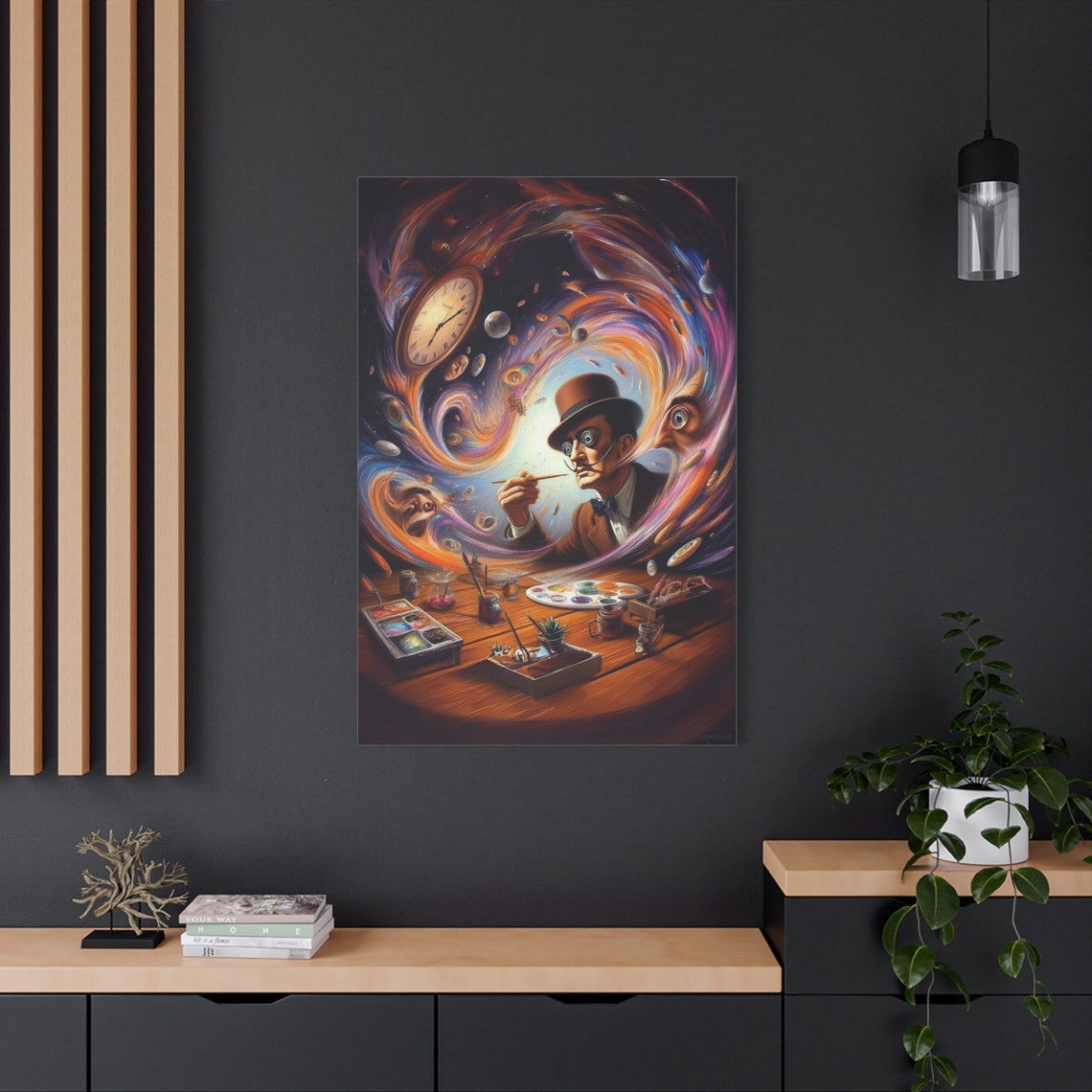 Salvador Dali Cosmic Artist Portrait Surreal Melting Clock Poster - Image 4