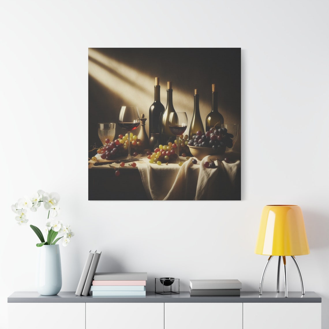 Elegant Wine Bottles Grapes Still Life Table Setting Wall Poster - Image 2