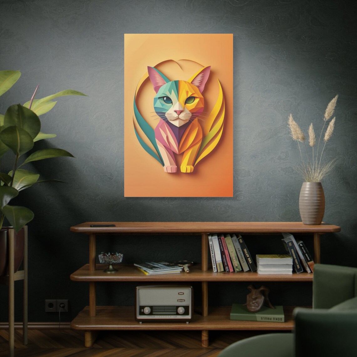 Polygonal Cat Portrait, Abstract Colorful Art Print - Image 2