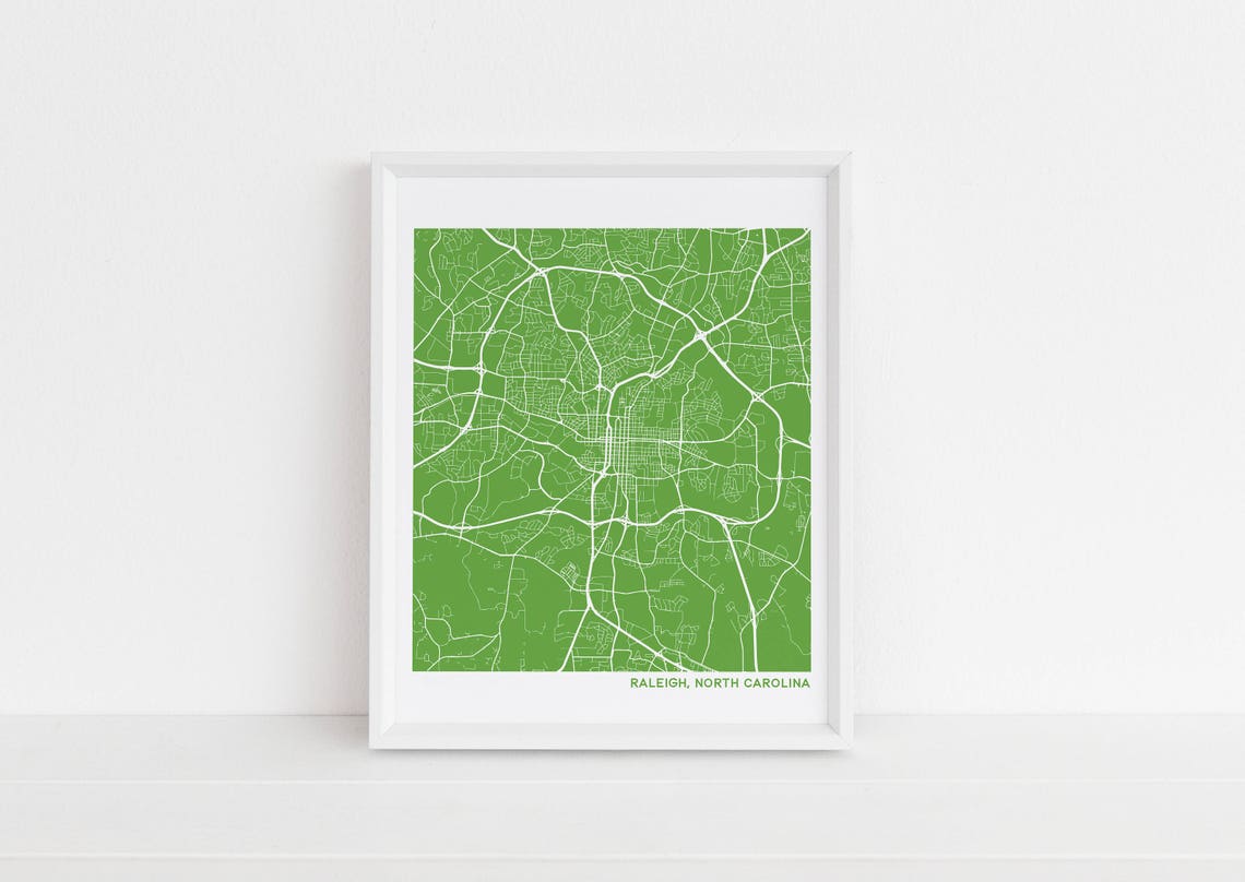 Raleigh North Carolina City Map Green Modern Hometown Poster