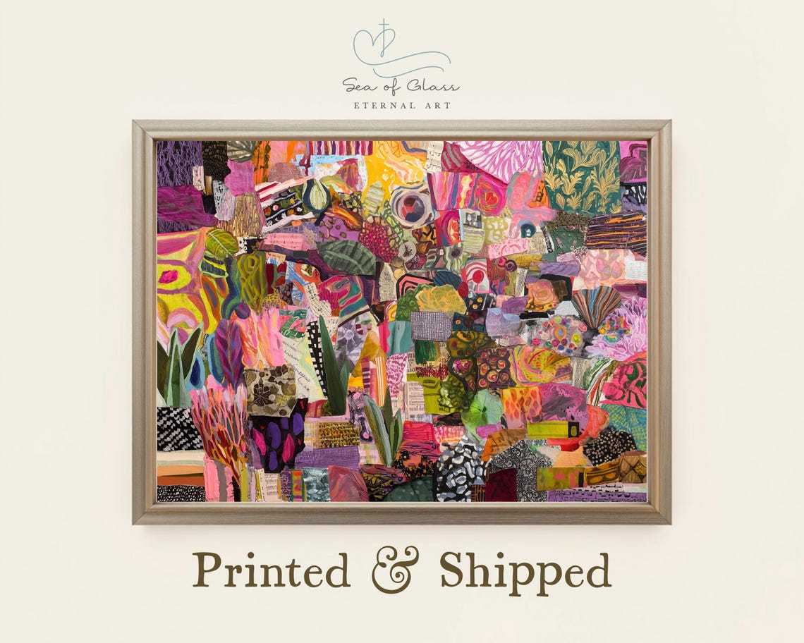 Magenta Pink Green Bold Abstract Collage Colorful Modern Wall Poster