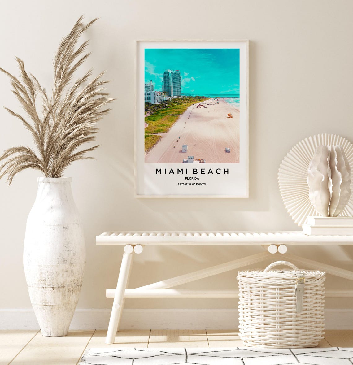 Miami Beach Florida Aerial Long White Sand Beach Travel Poster - Image 3