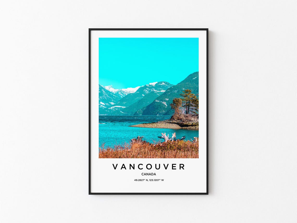 Vancouver Canada Snowcapped Mountain Bay Shoreline Photo Poster