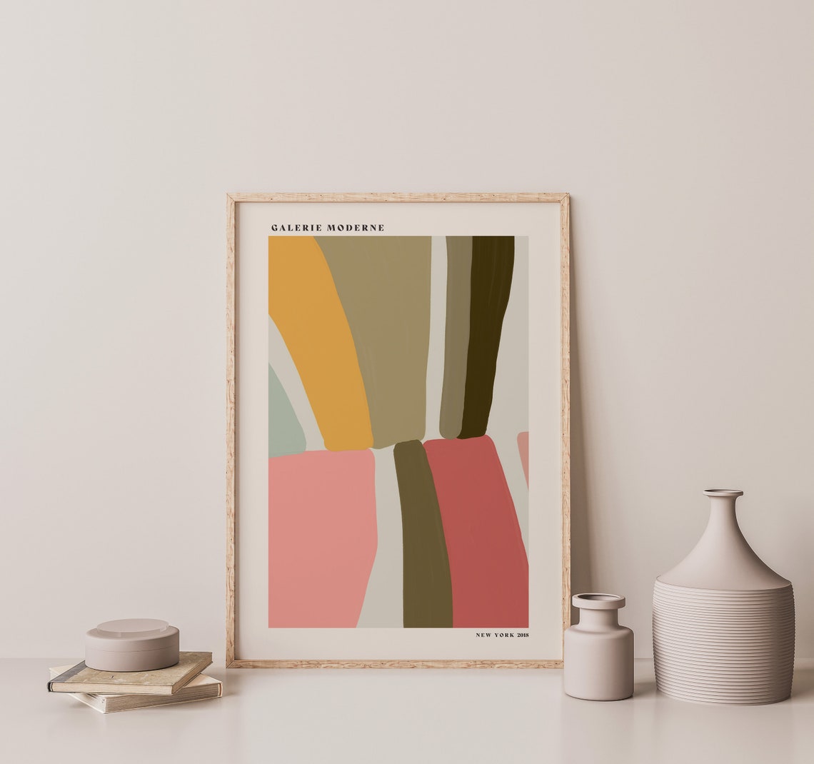 Galerie Moderne Colorful Vertical Stripes Ochre Coral Abstract Poster - Image 2