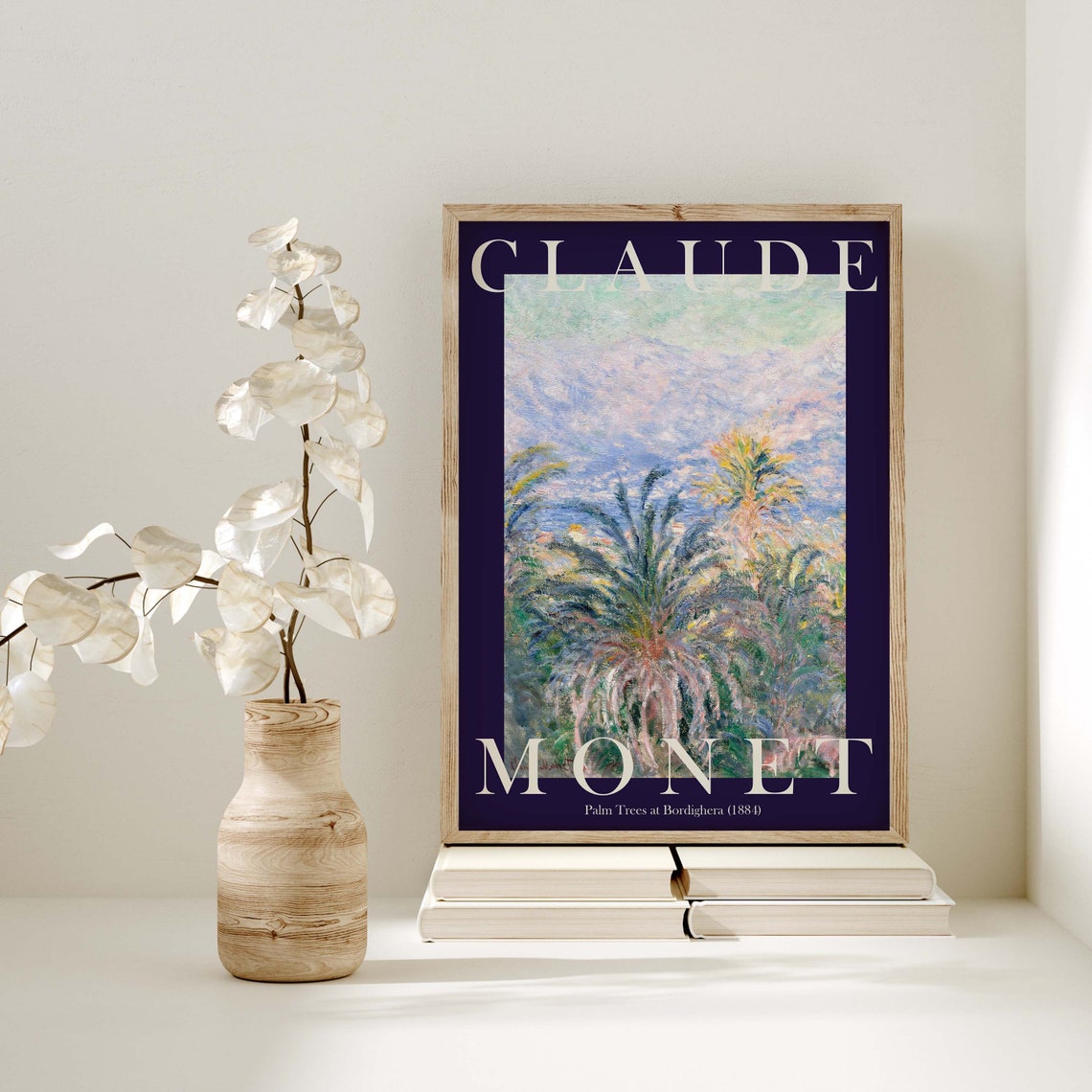Claude Monet Palm Trees at Bordighera 1884 Riviera Navy Border Poster - Image 3