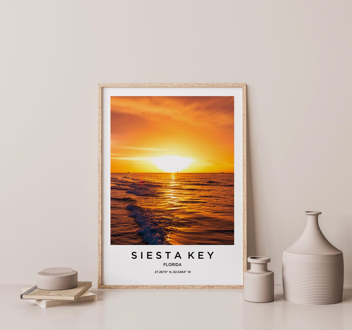 Siesta Key Florida Blazing Golden Sunset Ocean Waves Gulf Poster - Image 2
