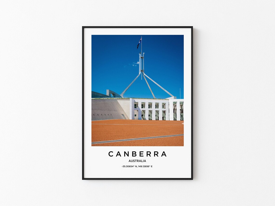 Canberra Australia Parliament House Flagpole Blue Sky Photo Poster