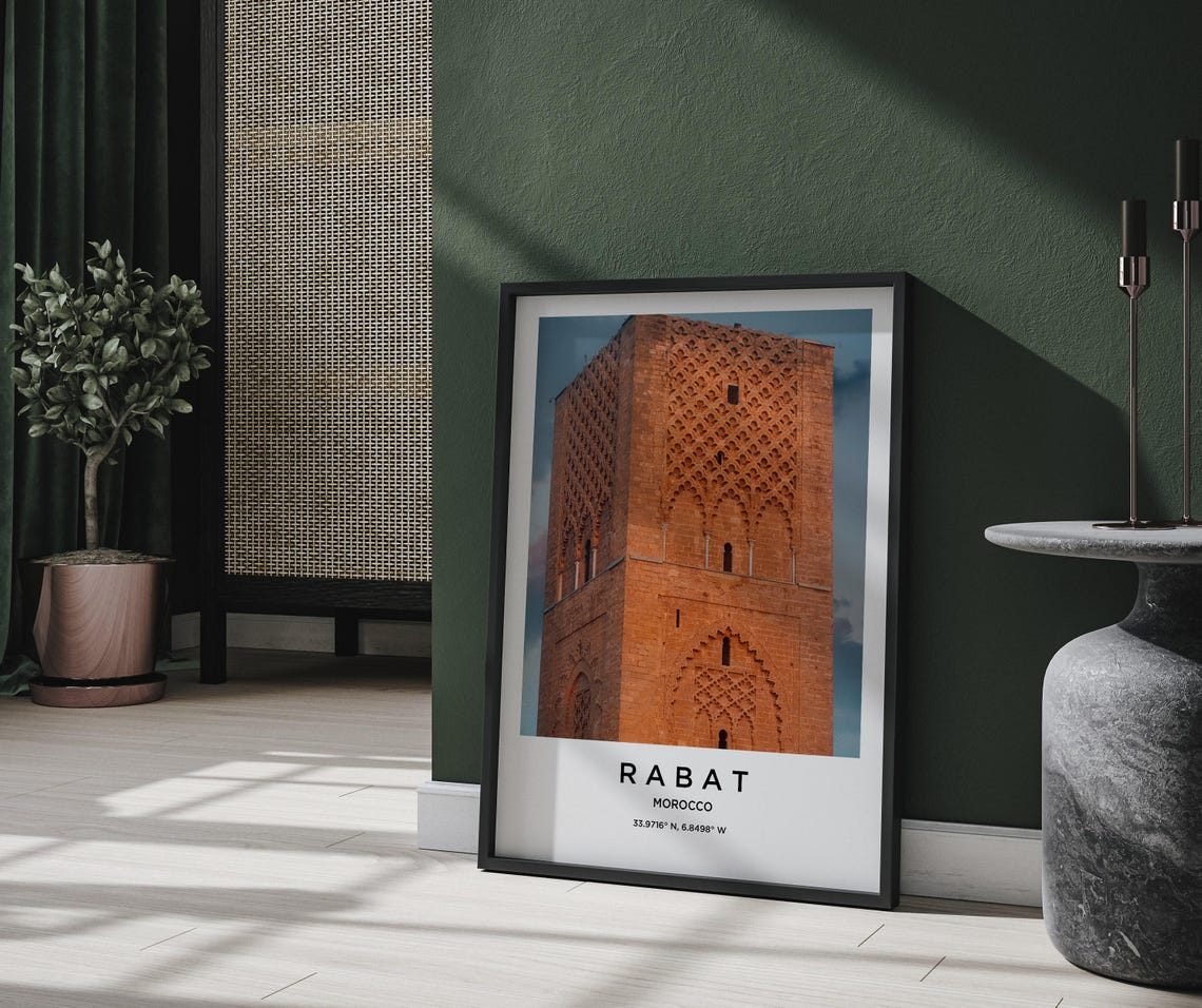 Rabat Morocco Ancient Red Sandstone Minaret Tower Photo Poster - Image 2