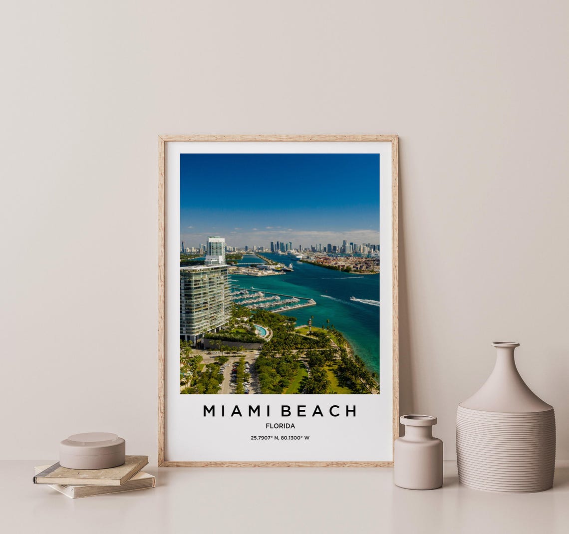 Miami Beach Florida Aerial Marina Skyline Turquoise Bay Poster - Image 2