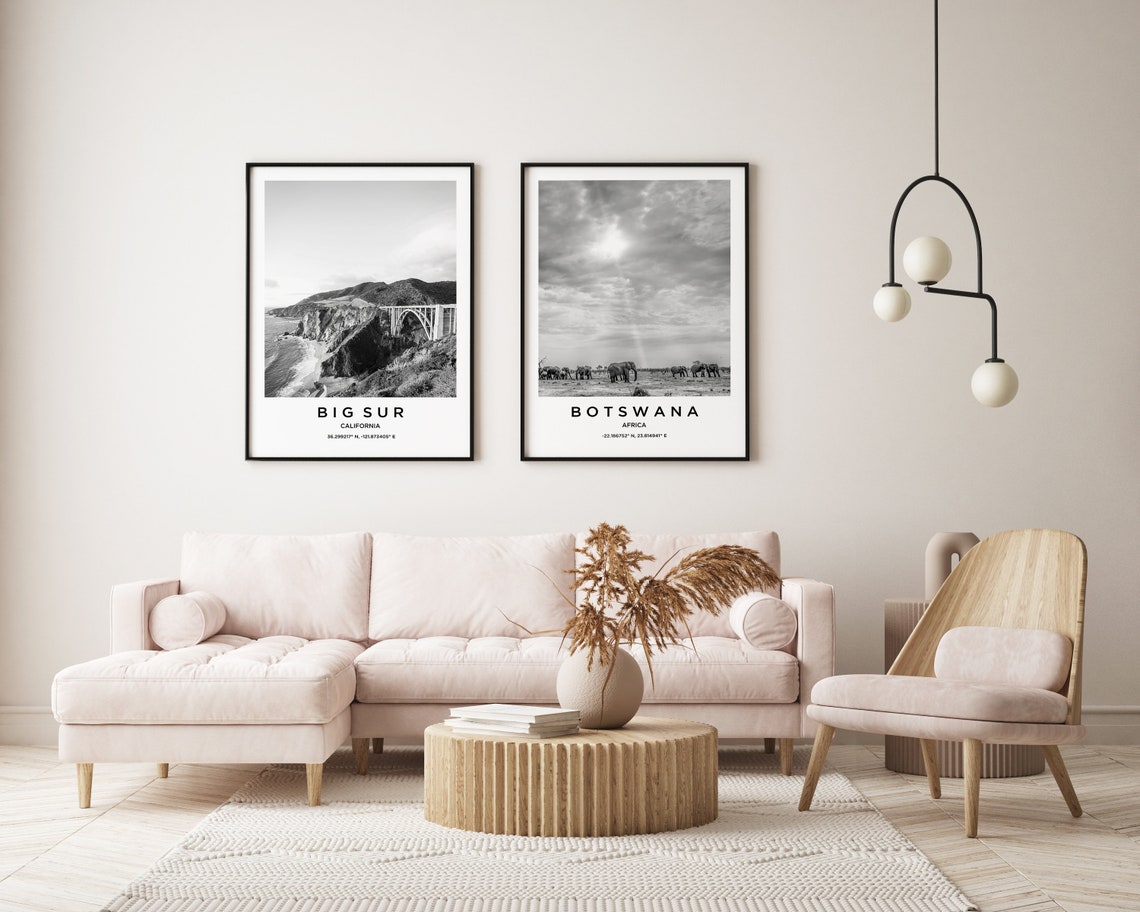 Botswana Africa Elephants Savannah Black and White Photo Poster - Image 2