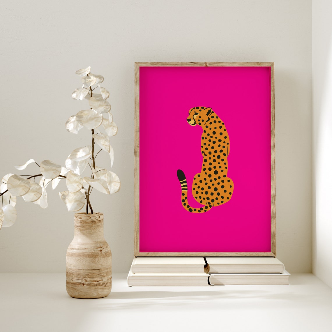 Seated Cheetah Hot Pink Background Pop Art Animal Wall Print - Image 2