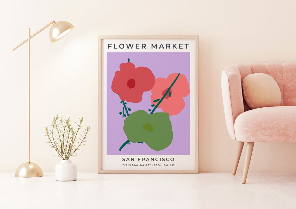 Flower Market San Francisco Red Poppies Lilac Botanical Poster