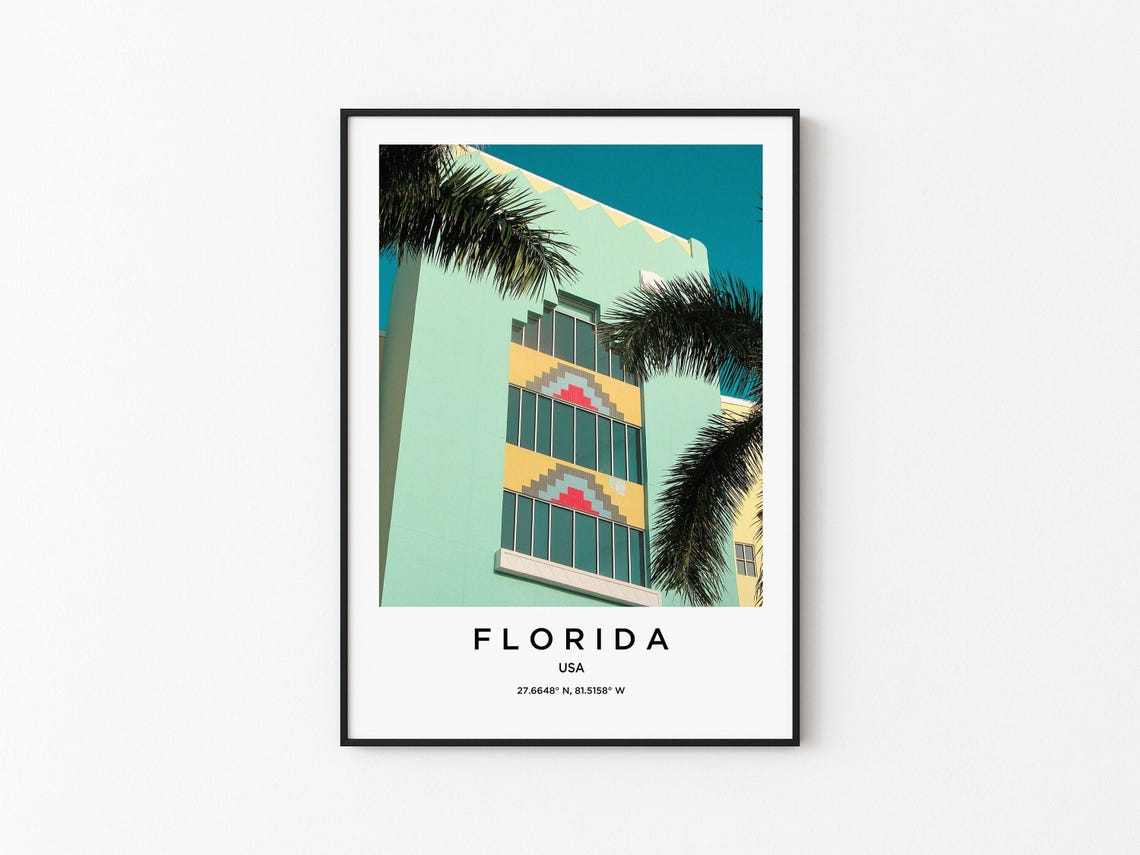 Florida Miami Pastel Art Deco Building Palms Ocean Drive Poster