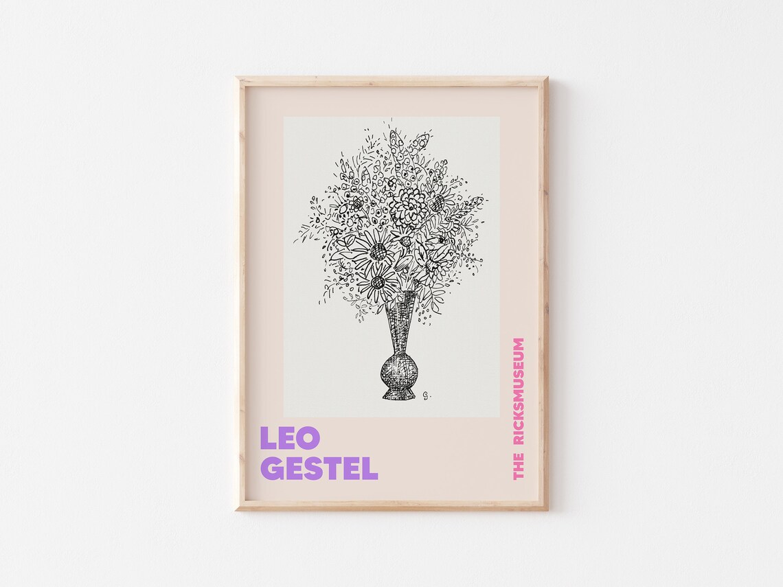 Leo Gestel Line Art Flower Vase, Exhibition Poster