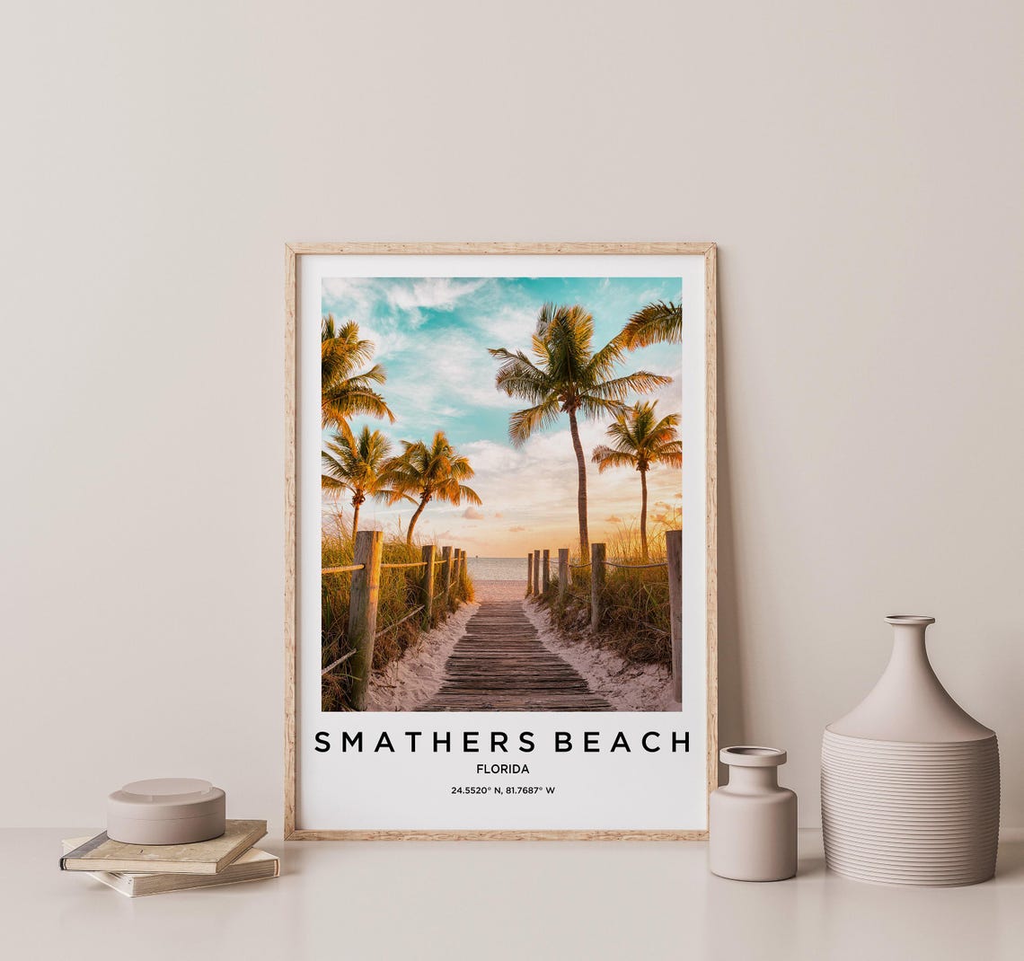 Smathers Beach Key West Island Boardwalk Palms Golden Glow Poster - Image 2