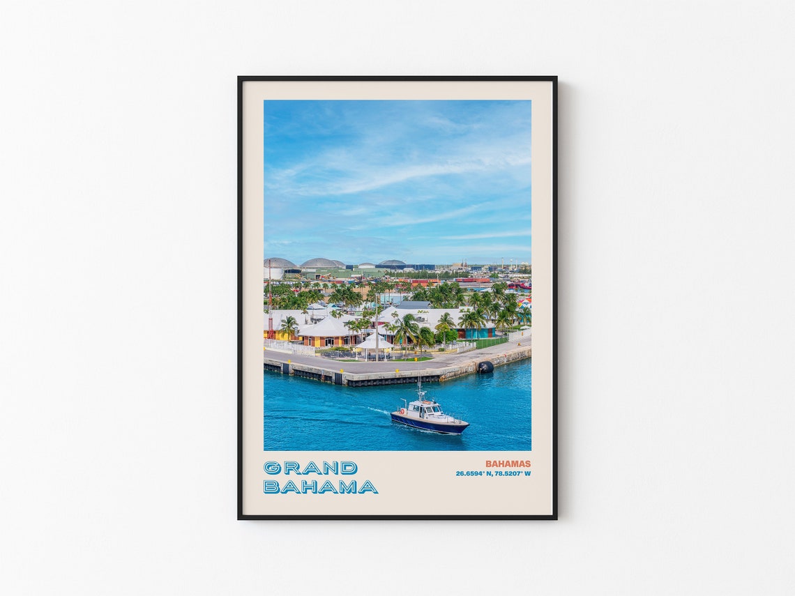 Grand Bahama Bahamas Harbor Marina Boat Palm Trees View Poster - Image 2