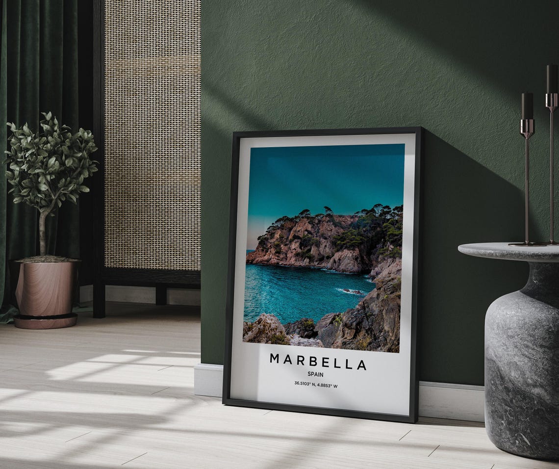Marbella Spain Dramatic Rocky Coastline Teal Sea View Poster - Image 2