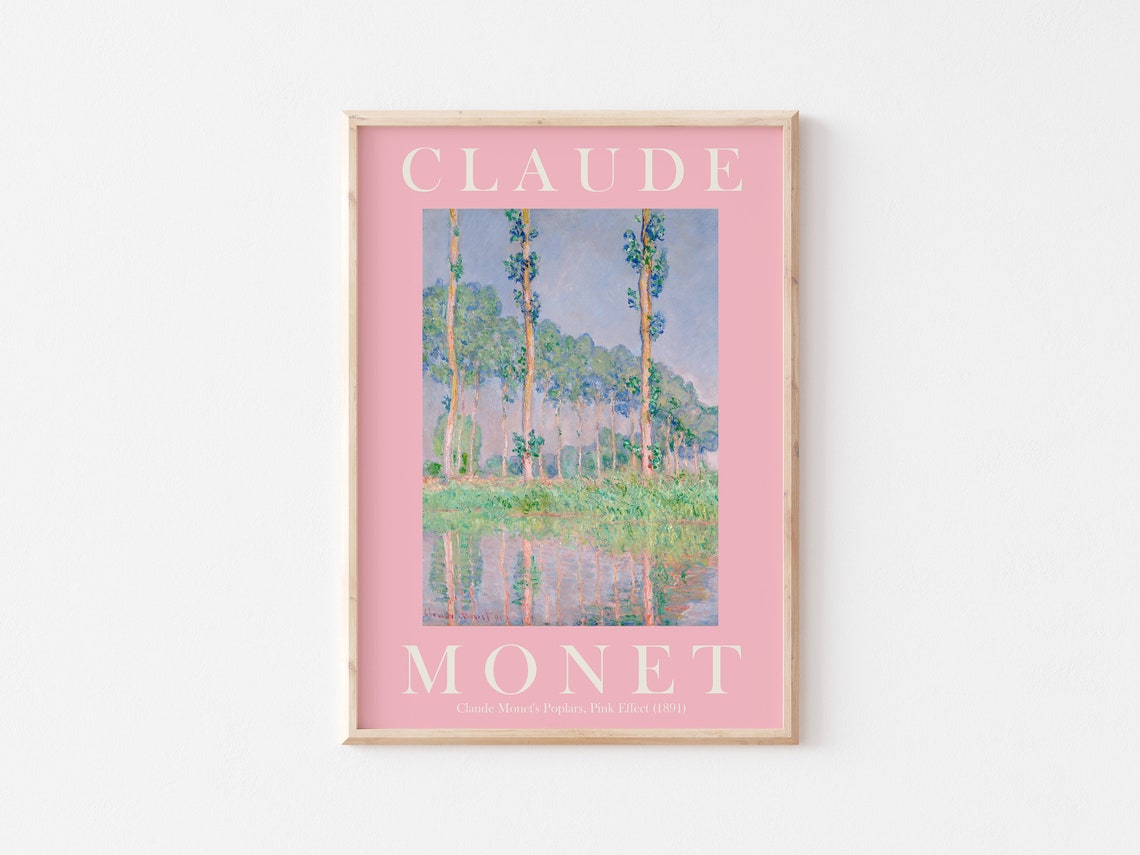 Claude Monet Poplars Pink Effect 1891 Pink Border Art Poster - Image 2