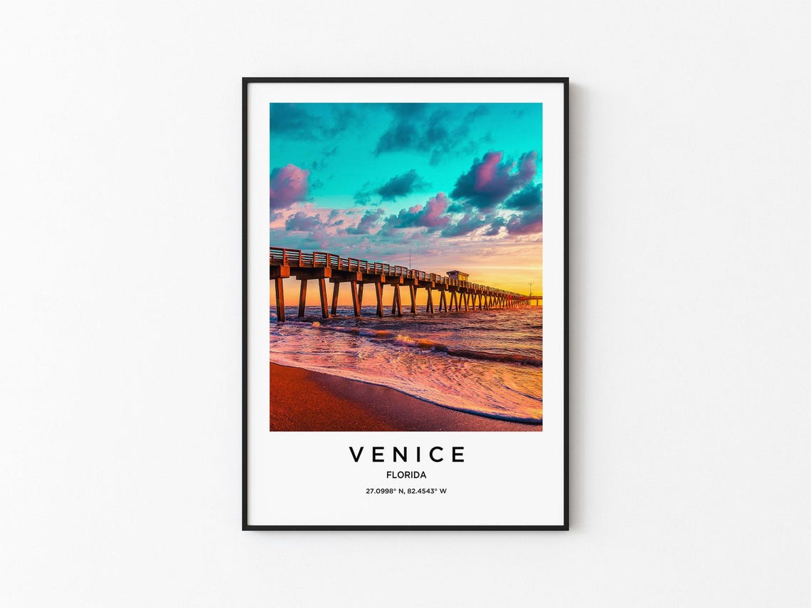 Venice Florida Ocean Fishing Pier Colorful Sunset Beach Poster