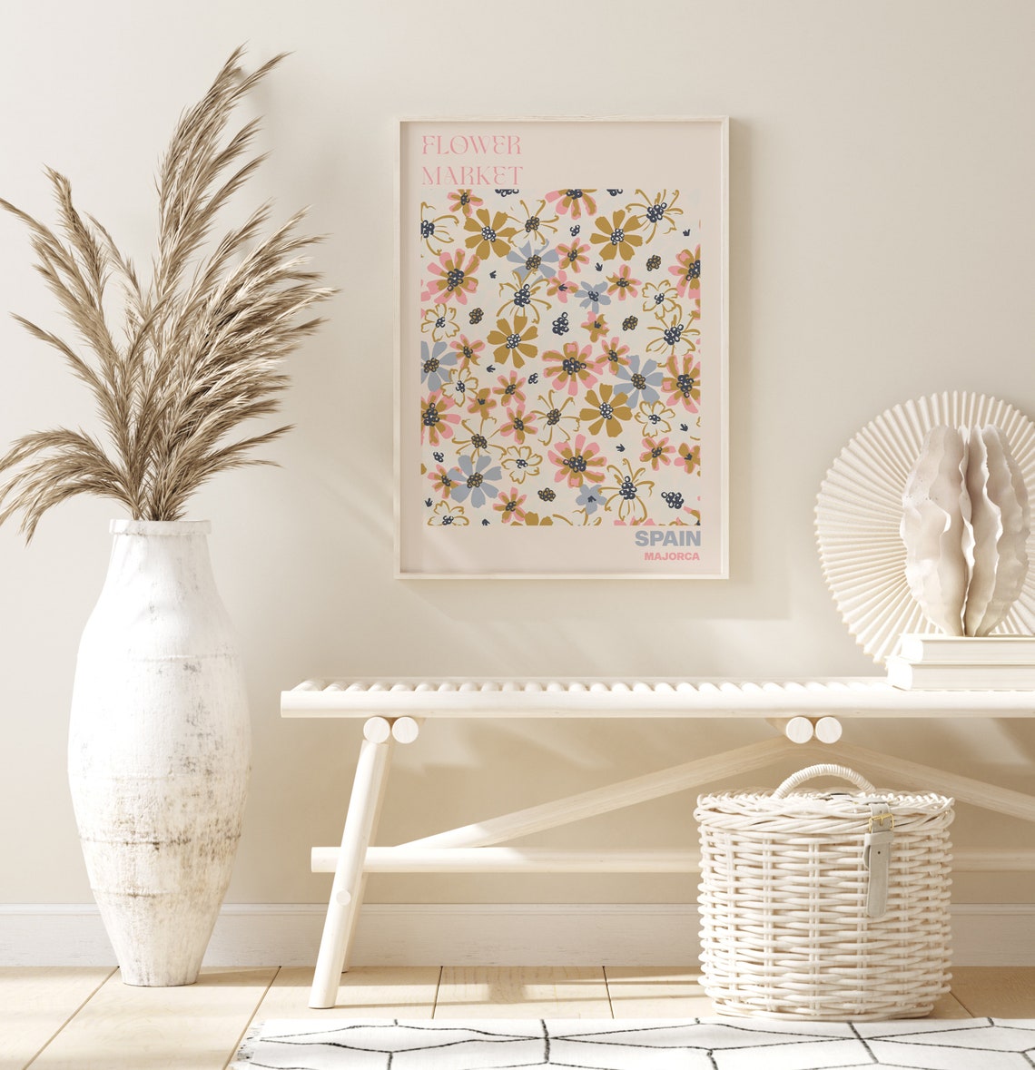 Flower Market Spain Majorca Vintage Daisy Pattern Ditsy Poster - Image 2