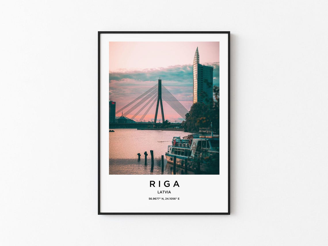 Riga Latvia Pink Sunset Vansu Bridge Daugava River Glow Poster
