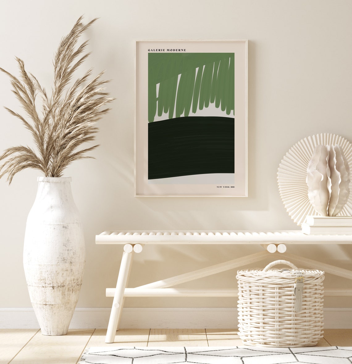 Galerie Moderne Green Brushstrokes Dark Band Minimalist Wall Poster - Image 3