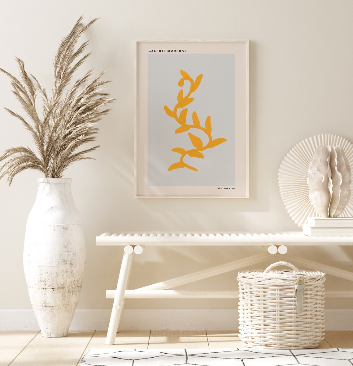 Galerie Moderne Yellow Botanical Sprig Minimalist Beige Poster - Image 3