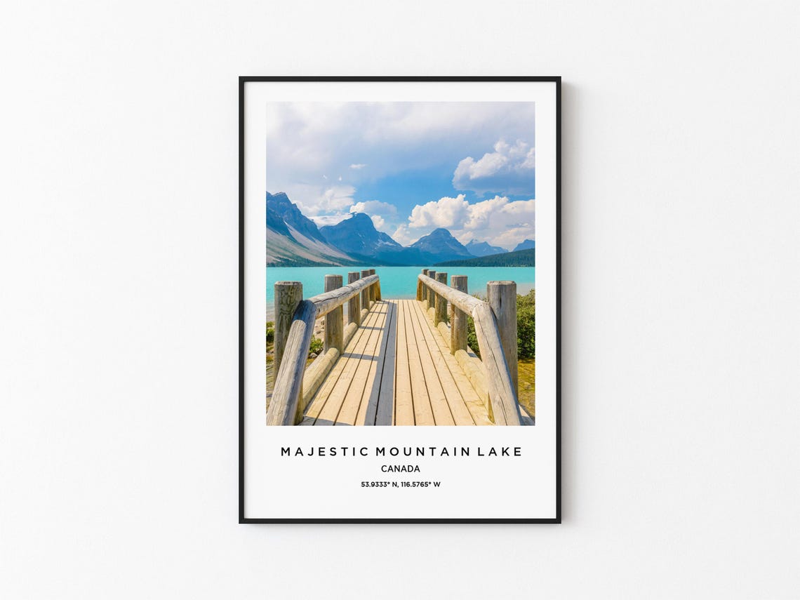 Majestic Mountain Lake Canada Wooden Boardwalk Leading to Peaks Poster