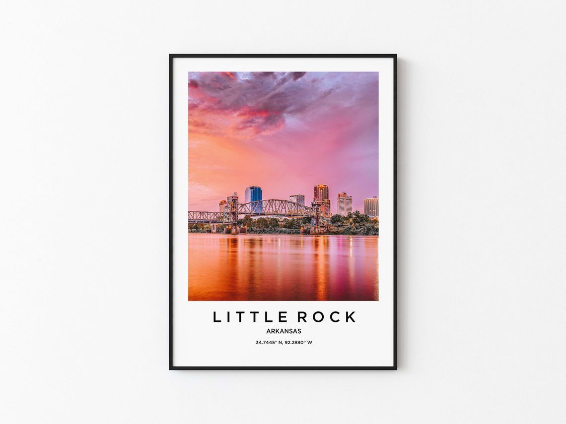 Little Rock Arkansas Sunset Bridge Skyline Reflection Travel Poster