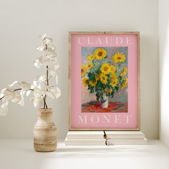 Claude Monet Art Print Modern Vintage Poster Exhibition Wall Art Monet Wall Art Vintage Wall Art Bouquet Of Sunflowers Pastel Pink