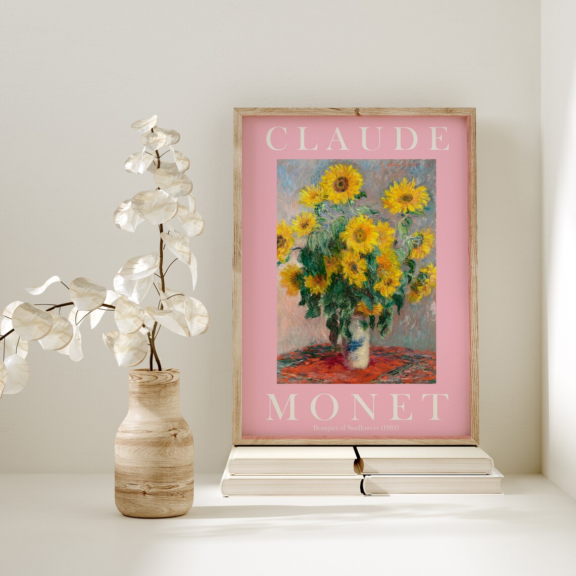 Claude Monet Bouquet of Sunflowers 1881 Pink Border Art Poster