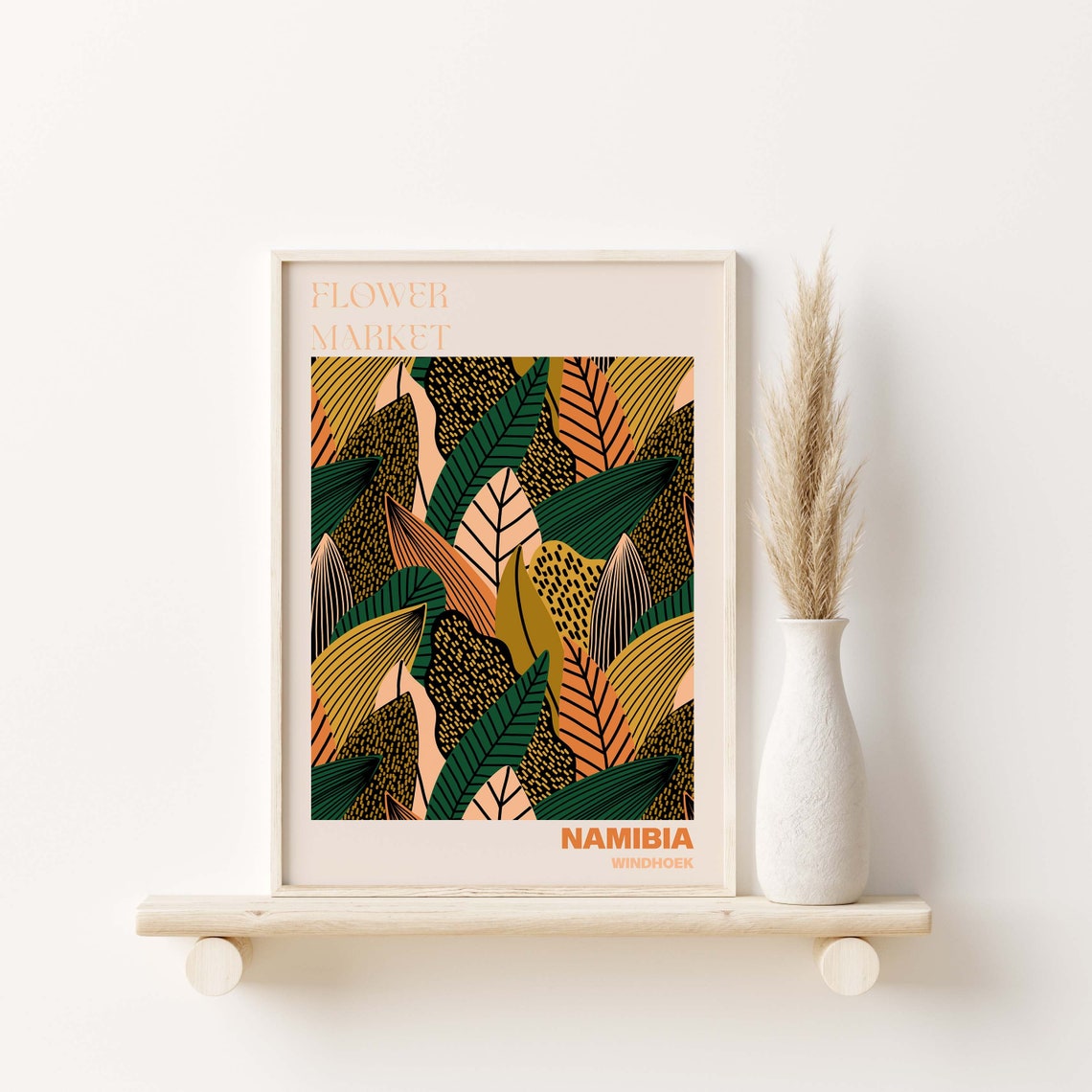 Namibia Flower Market Poster Windhoek Tropical Leaf Pattern Artwork - Image 3