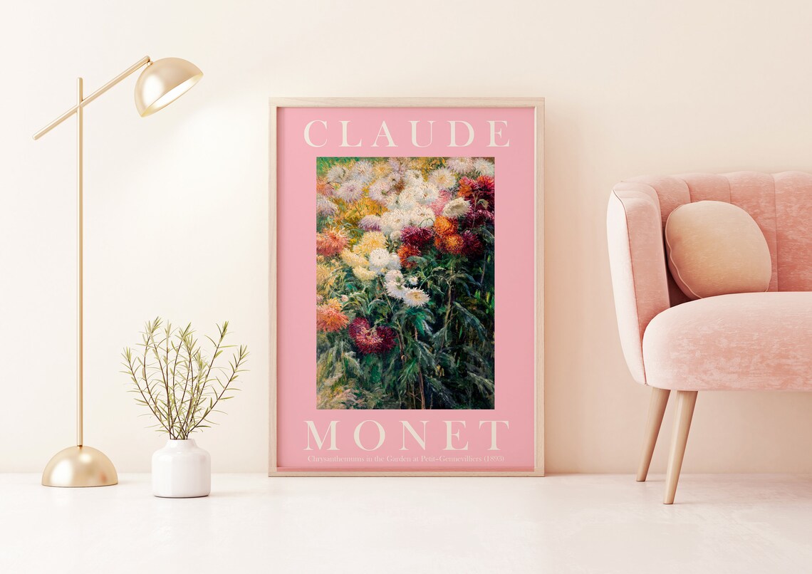 Claude Monet Chrysanthemums Garden Pink Exhibition Poster For Classic Home Decor - Image 2